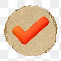 Tick mark png, red icon sticker, ripped paper badge, transparent background