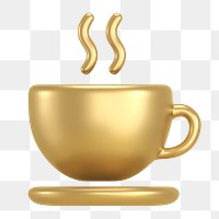 Gold coffee, cafe png icon sticker, 3D rendering, transparent background