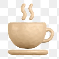 Coffee png, clay cafe icon sticker, 3D rendering, transparent background