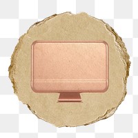 Computer screen png icon sticker, ripped paper badge, transparent background