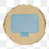 Computer screen png icon sticker, ripped paper badge, transparent background