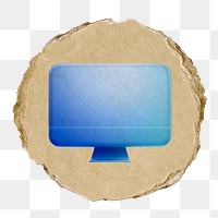 Computer screen png icon sticker, ripped paper badge, transparent background