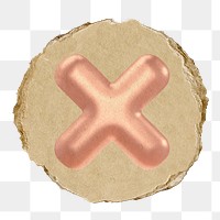 X mark png icon sticker, ripped paper badge, transparent background