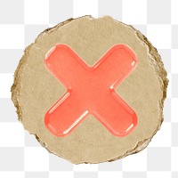 X mark png icon sticker, ripped paper badge, transparent background