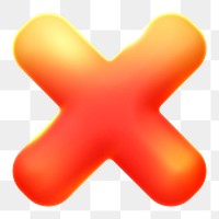 X mark png, neon icon sticker, 3D rendering, transparent background