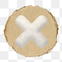 White X mark png icon sticker, ripped paper badge, transparent background