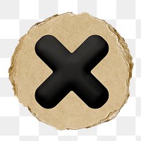 X mark png icon sticker, ripped paper badge, transparent background