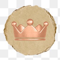 Crown ranking png icon sticker, ripped paper badge, transparent background