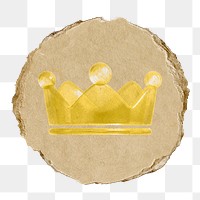 Crown ranking png icon sticker, ripped paper badge, transparent background