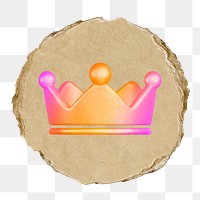 Crown ranking png icon sticker, ripped paper badge, transparent background