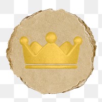 Crown ranking png icon sticker, ripped paper badge, transparent background