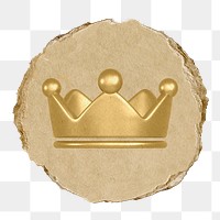 Crown ranking png icon sticker, ripped paper badge, transparent background