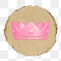 Crown ranking png icon sticker, ripped paper badge, transparent background