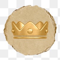 Crown ranking png icon sticker, ripped paper badge, transparent background