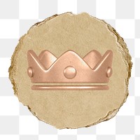 Crown ranking png icon sticker, ripped paper badge, transparent background