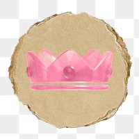 Crown ranking png icon sticker, ripped paper badge, transparent background