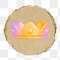 Crown ranking png icon sticker, ripped paper badge, transparent background