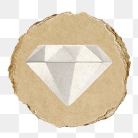 Diamond png icon sticker, ripped paper badge, transparent background