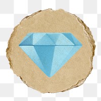 Diamond png icon sticker, ripped paper badge, transparent background