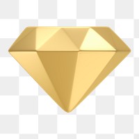 Gold diamond png icon sticker, 3D rendering, transparent background