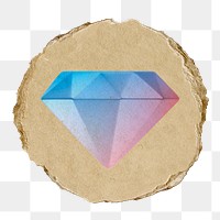 Diamond png icon sticker, ripped paper badge, transparent background