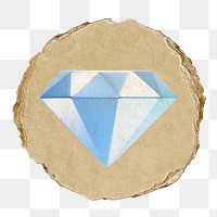 Diamond png icon sticker, ripped paper badge, transparent background