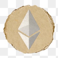 Ethereum blockchain png icon sticker, ripped paper badge, transparent background