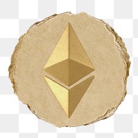 Ethereum blockchain png icon sticker, ripped paper badge, transparent background