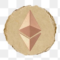 Ethereum blockchain png icon sticker, ripped paper badge, transparent background