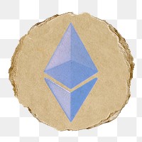 Ethereum blockchain png icon sticker, ripped paper badge, transparent background