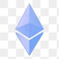 Ethereum blockchain png, blue icon sticker, 3D rendering, transparent background