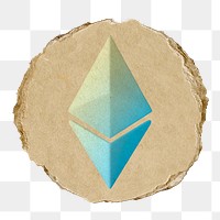 Ethereum blockchain png icon sticker, ripped paper badge, transparent background