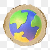 Globe, environment png icon sticker, ripped paper badge, transparent background