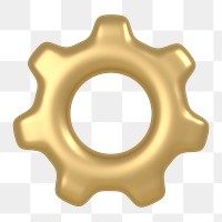 Gear png, gold setting icon sticker, 3D rendering, transparent background