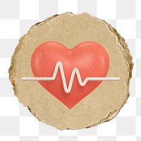 Heart, health png icon sticker, ripped paper badge, transparent background