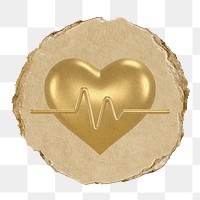 Heart, health png icon sticker, ripped paper badge, transparent background