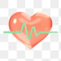 Heartbeat png, health icon sticker, 3D rendering, transparent background