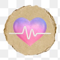 Heart, health png icon sticker, ripped paper badge, transparent background