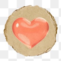 Heart, love png icon sticker, ripped paper badge, transparent background