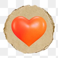 Heart, health png icon sticker, ripped paper badge, transparent background