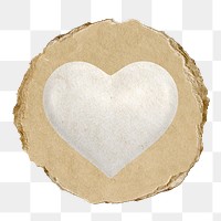 White heart, health png icon sticker, ripped paper badge, transparent background