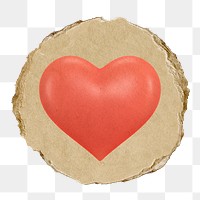 Heart, health png icon sticker, ripped paper badge, transparent background