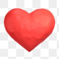 Clay heart png, love icon sticker, 3D rendering, transparent background