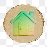 House, home screen png icon sticker, ripped paper badge, transparent background