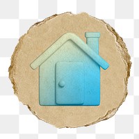 House, home screen png icon sticker, ripped paper badge, transparent background