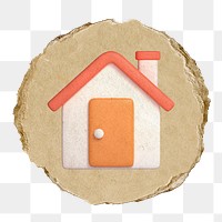 House, home png icon sticker, ripped paper badge, transparent background