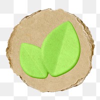 Leaf, environment png icon sticker, ripped paper badge, transparent background