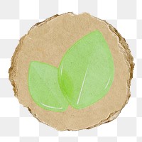 Leaf, environment png icon sticker, ripped paper badge, transparent background