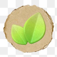 Green leaf, environment png icon sticker, ripped paper badge, transparent background