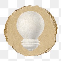 Light bulb png icon sticker, ripped paper badge, transparent background